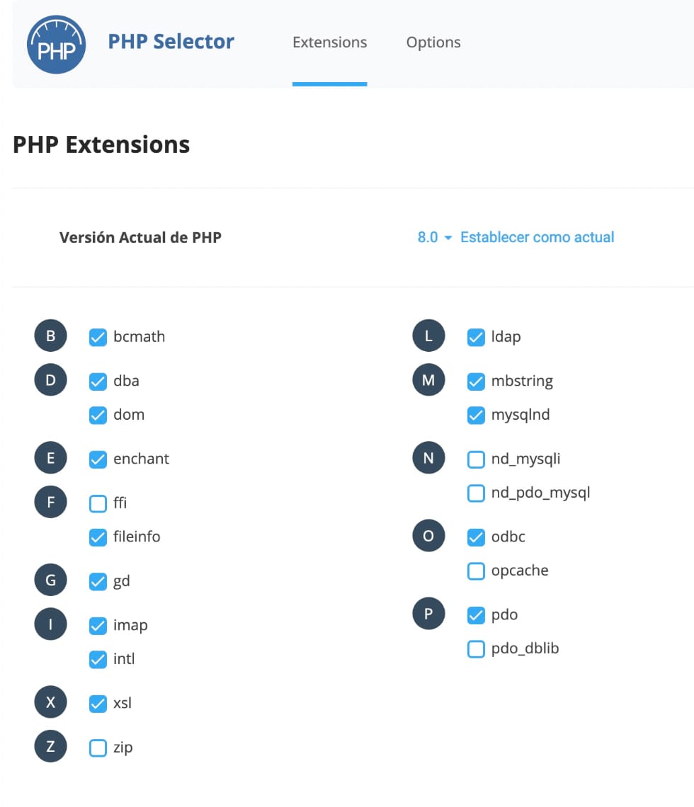 Personalizar versión de PHP, módulos y configuración